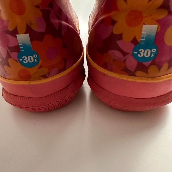 BOGS Girls EUC Flower Dots Rubber Waterproof Insulated Boots Kids Size 5 Pink - Picture 5 of 8